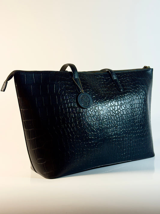 Black croc embossed Leather Tote bag