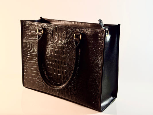 Black croc embossed Leather Satchel