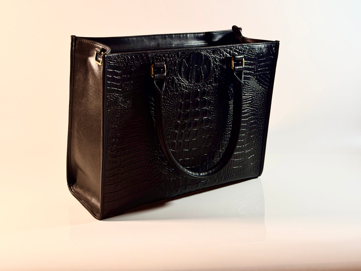 Black croc embossed Leather Satchel