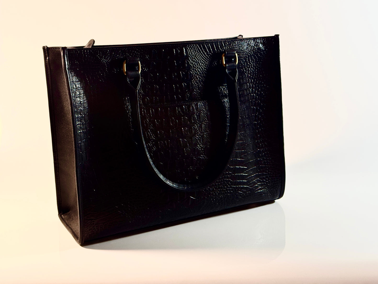 Black croc embossed Leather Satchel