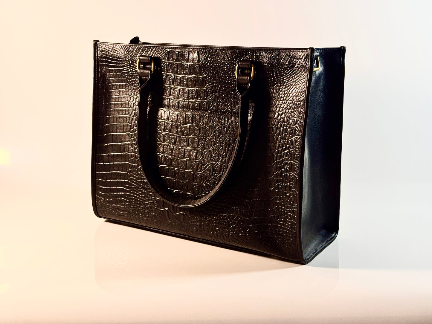 Black croc embossed Leather Satchel