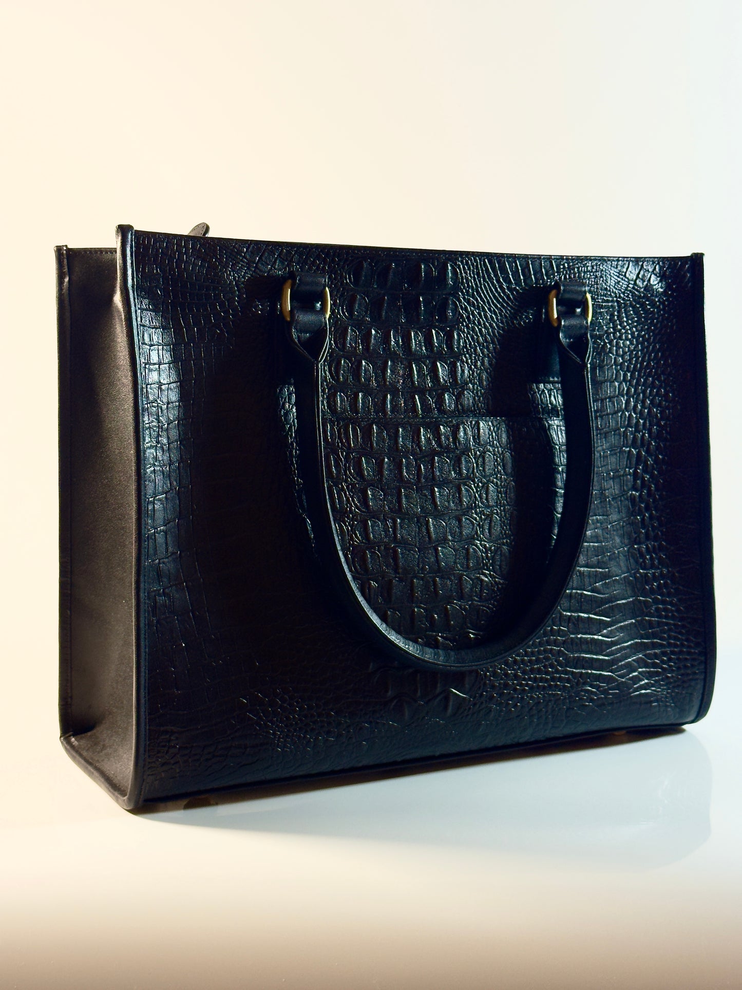 Black croc embossed Leather Satchel