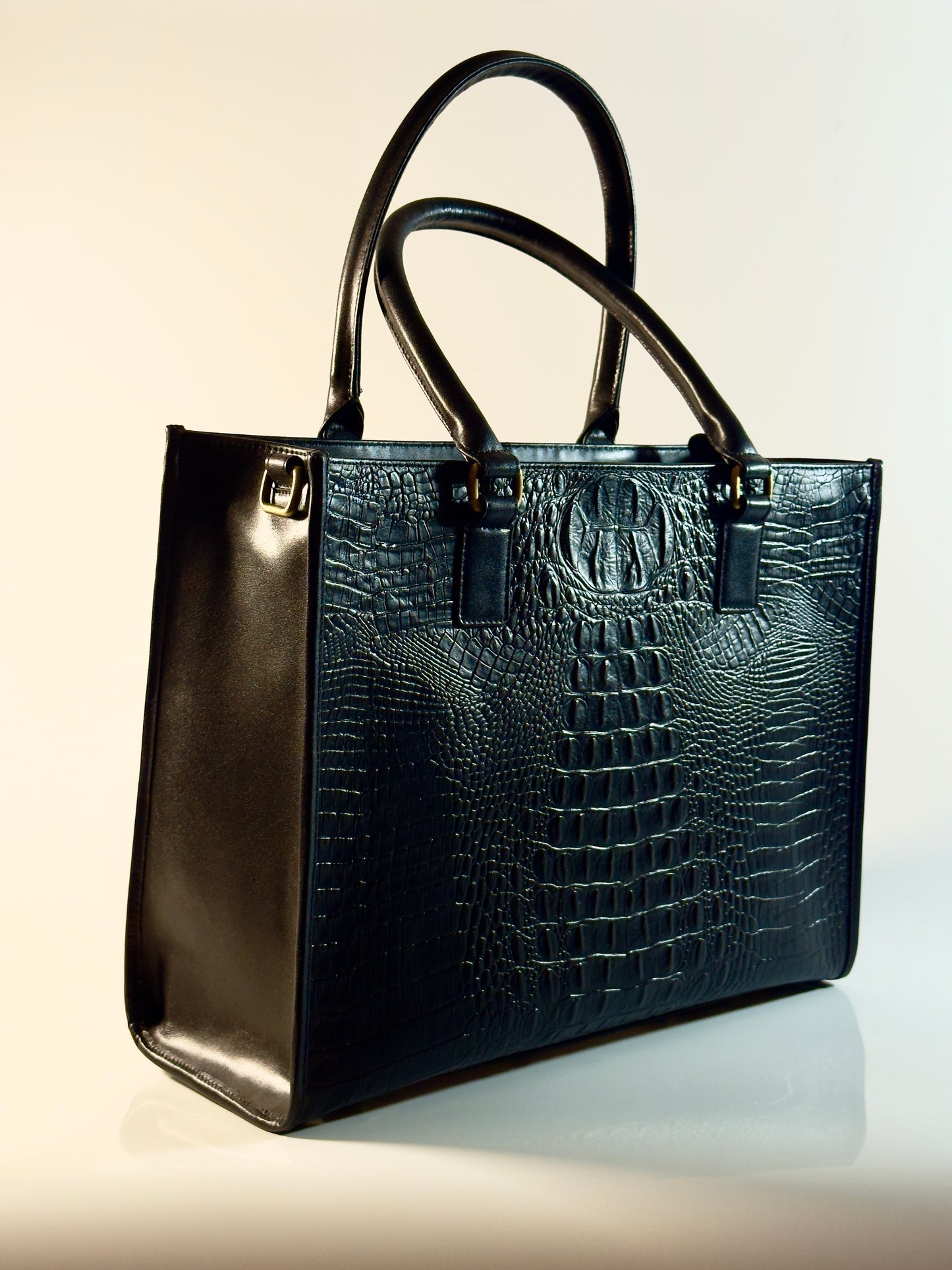 Black croc embossed Leather Satchel