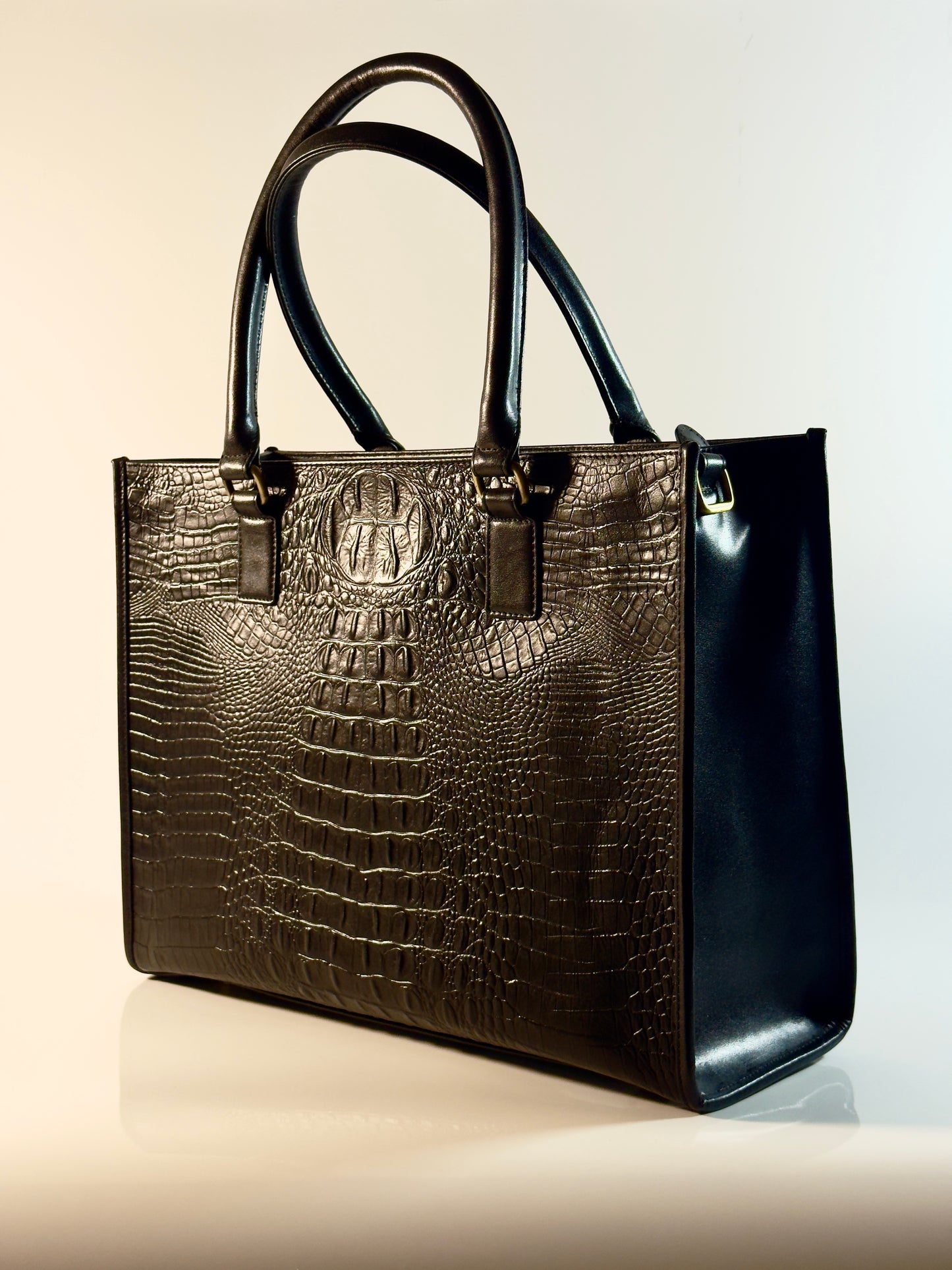 Black croc embossed Leather Satchel