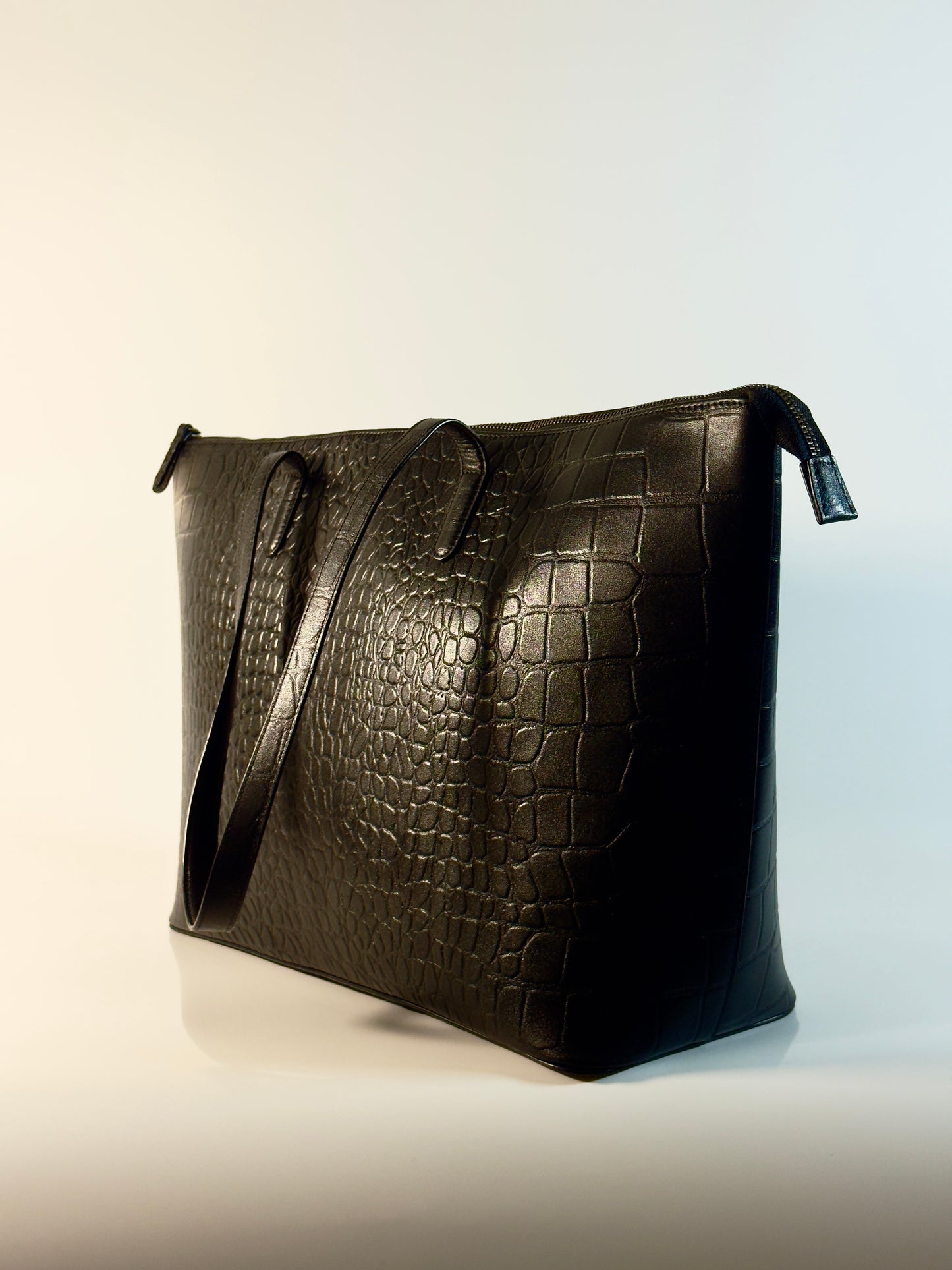 Black croc embossed Leather Tote bag