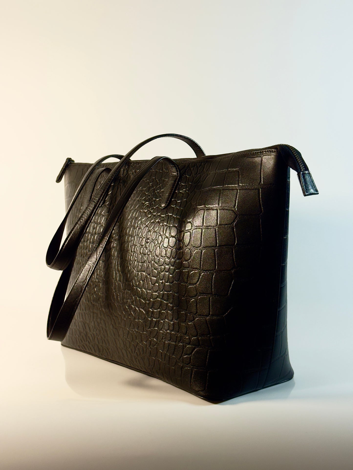 Black croc embossed Leather Tote bag