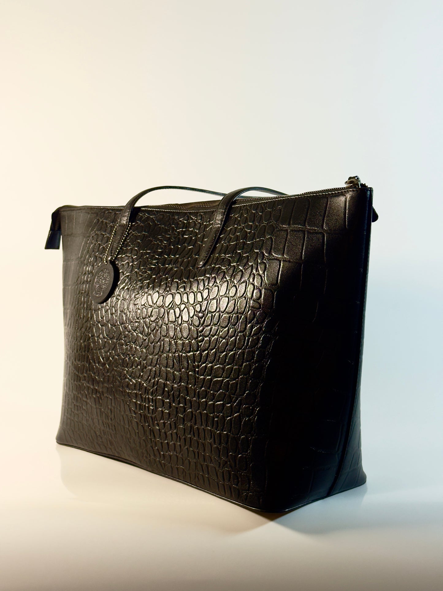 Black croc embossed Leather Tote bag