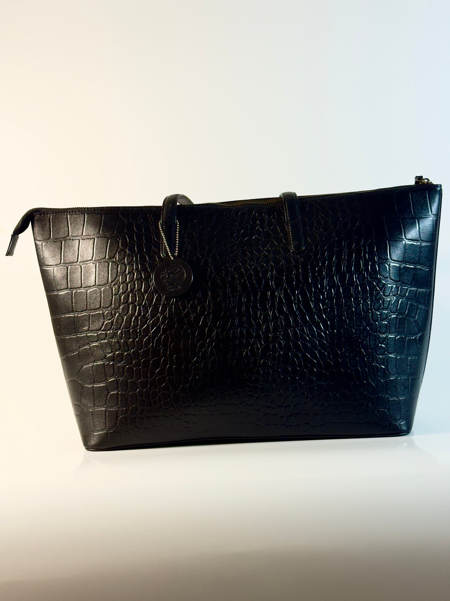 Black croc embossed Leather Tote bag
