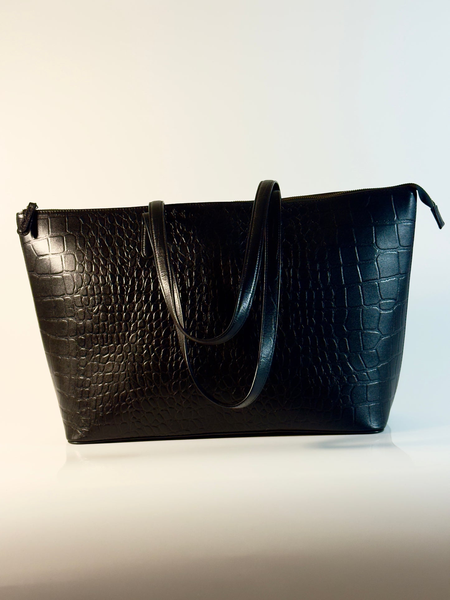Black croc embossed Leather Tote bag